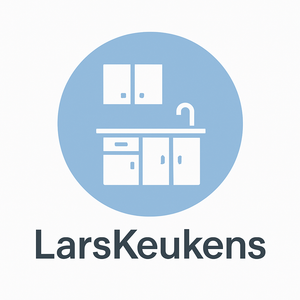 Lichtblauw wit logo van LarsKeukens met strak minimalistisch ontwerp